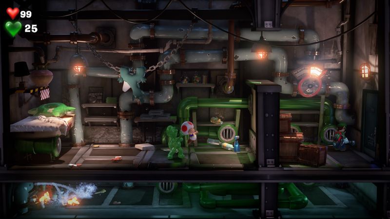 【ルイージマンション3 攻略】地下2階メンテナンスフロア（２回目）ピノキオくんの場所・助け方・強化パーツ探し